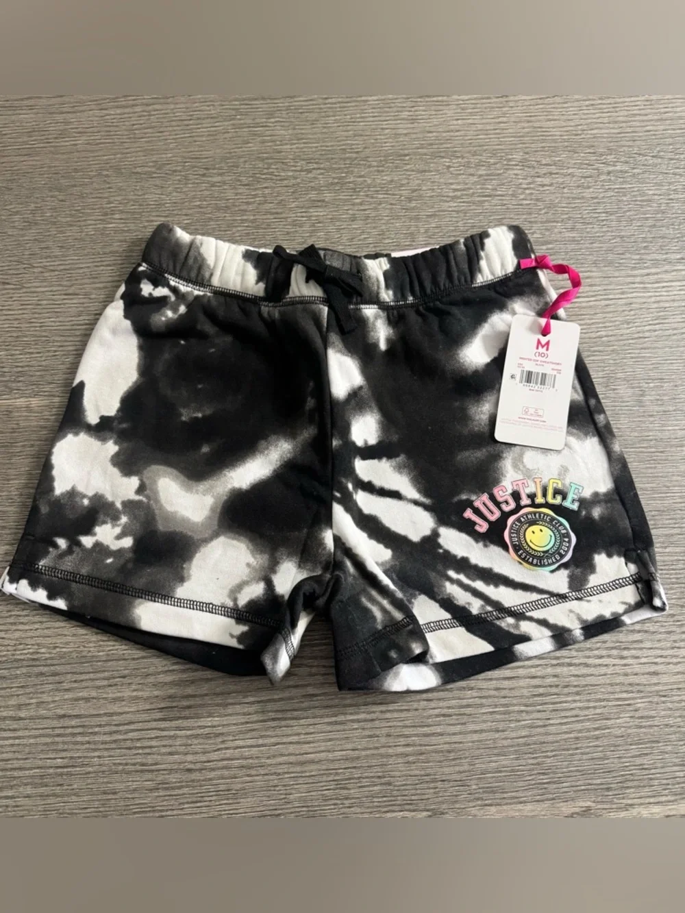 Justice EDF Printed Fleece Sweat Shorts Girls Size M (10) Drawstring Tie-dye B/W
